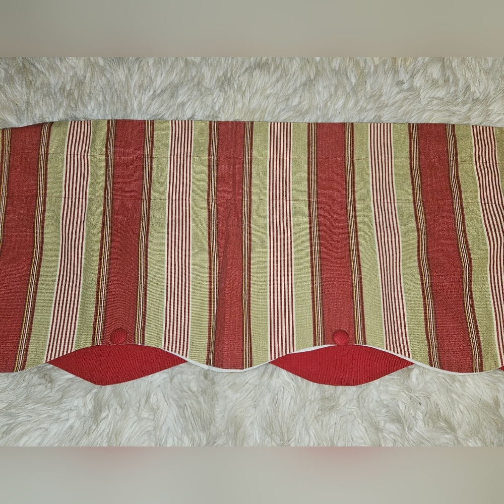Waverly Home Classic Scalloped Valance – Red, Sage & White Stripe